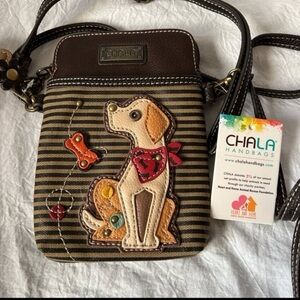 Chala Brown Striped Crossbody with Appliqué Dog